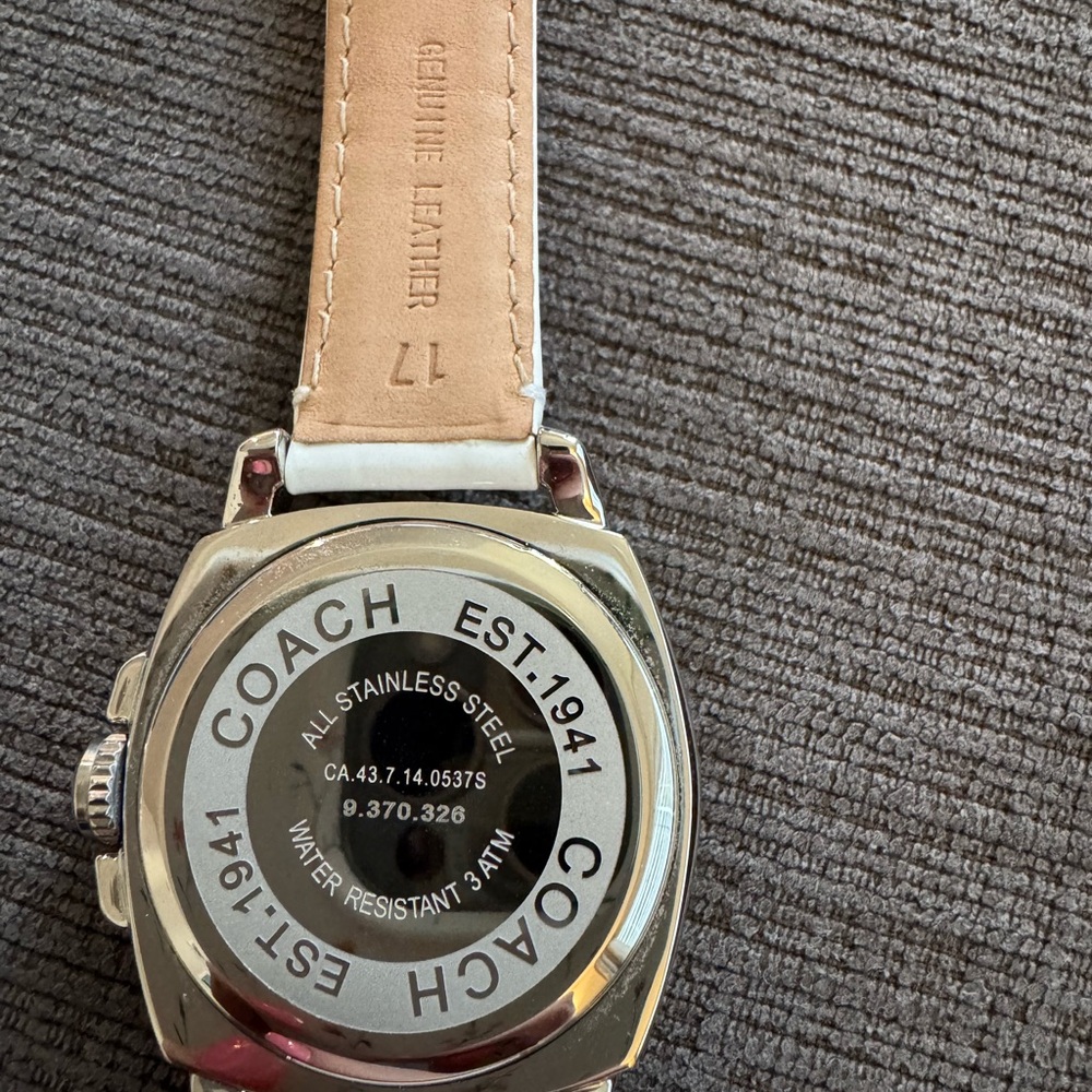 Coach White Leather Strap Women's Watch with Crystal Accents - Picture 3 of 7